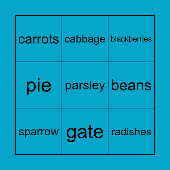 Peter Rabbit Bingo Card