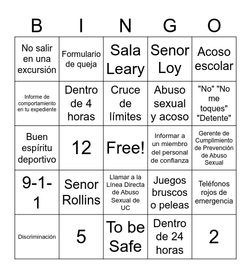 PSA Bingo Card