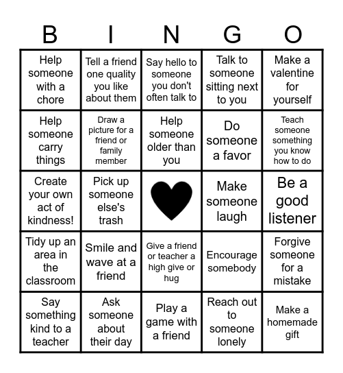 Acts of Kindness BINGO Card