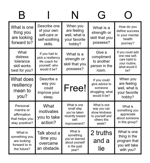 RESILIENCE Bingo Card