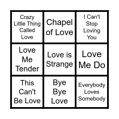 Love Song Bingo Card