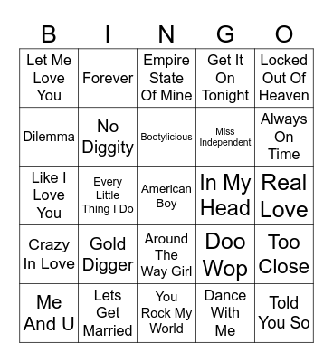 R & B Bingo Card