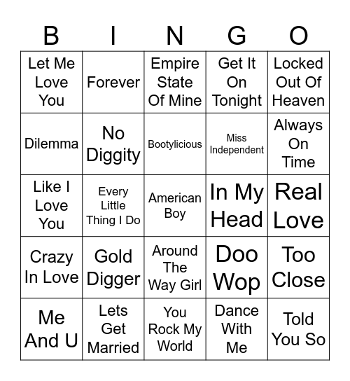 R & B Bingo Card