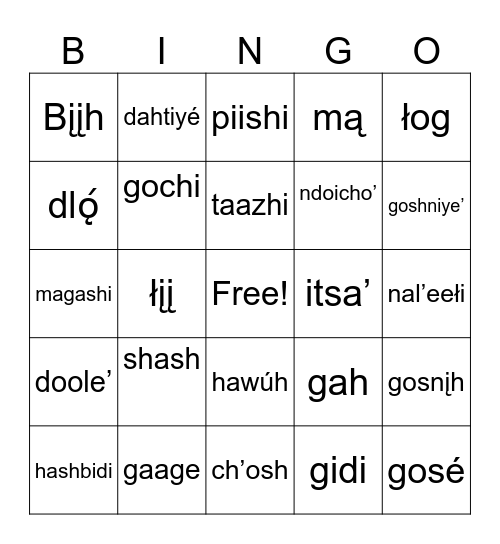 animals Bingo Card