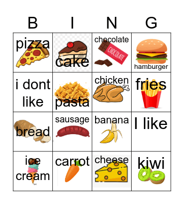 food bingo Card