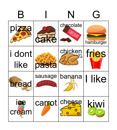 food bingo Card