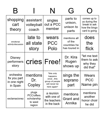 Regionals 2025 Bingo Card