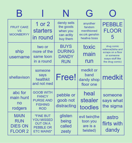 DANDY WORLD Bingo Card