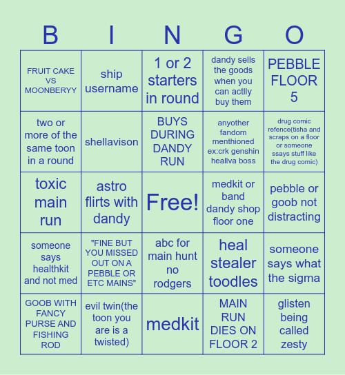 DANDY WORLD Bingo Card
