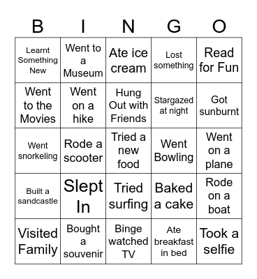 Holidays Bingo Card