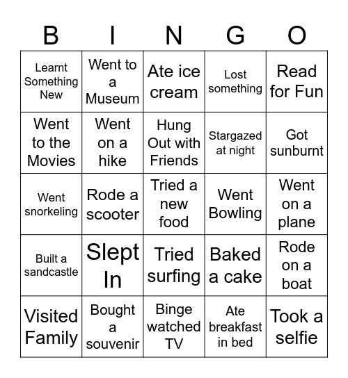 Holidays Bingo Card