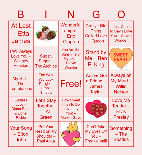 Valentine’s Day Love Song Bingo Card