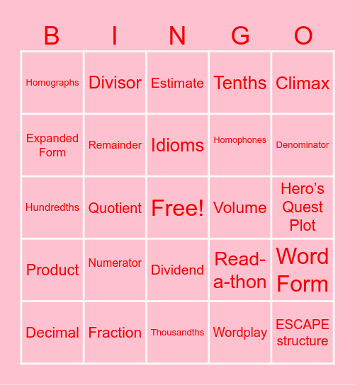 Class 502 Bingo Card