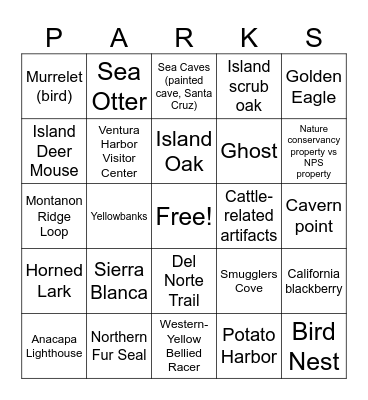 Parks Bingo Card