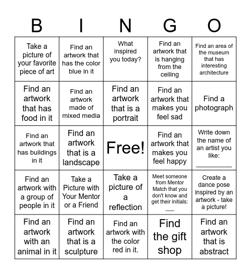 Mentor Match Meet-Up! Bingo Card