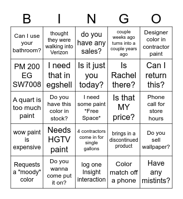 Sherwin Bingo Card