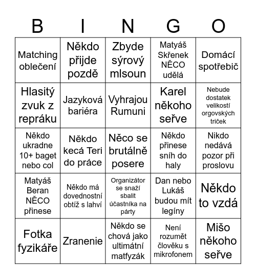 FYZIKLANI2025 Bingo Card