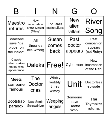 Doctor Who Bingo Card