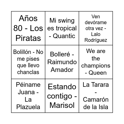 Bingo Cortijuelo Musical Bingo Card