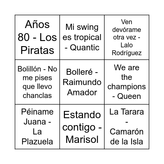 Bingo Cortijuelo Musical Bingo Card