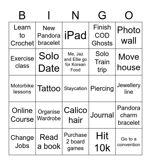 Bee's 2025 Bingo Card