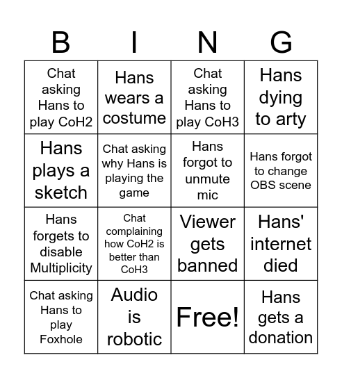 HelpingHans Bingo Card