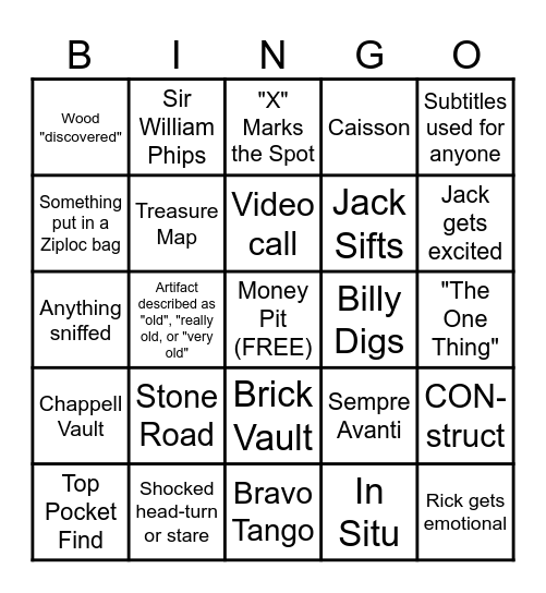 Curse of Oak Island Bingo Card