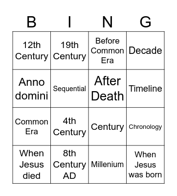 History and Chronology Bingo Card