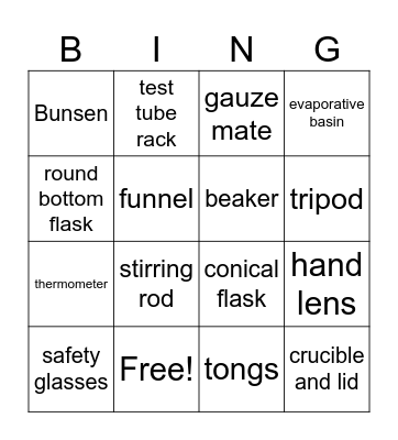 Science Equipment Bingo Card