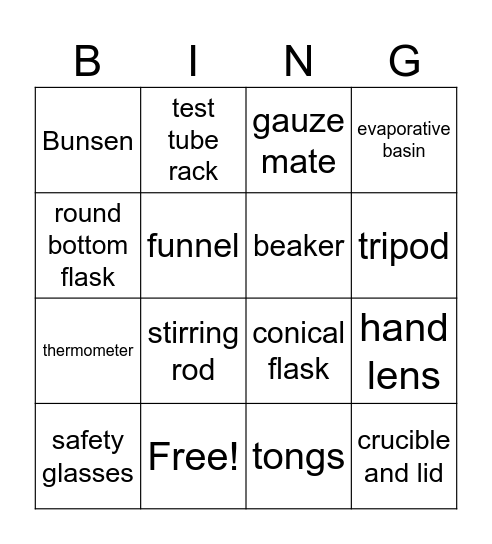 Science Equipment Bingo Card