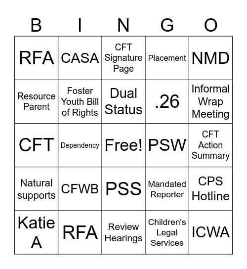 CFWB 101 Bingo Card