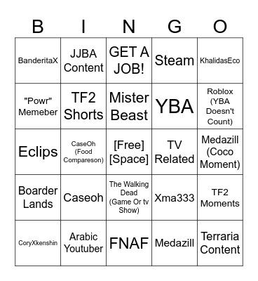 YouTube Bingo Card