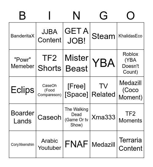 YouTube Bingo Card