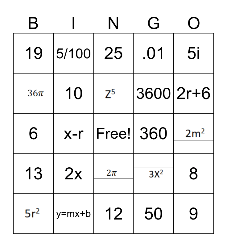 REACH Memphis ACT Math 2/13/25 Bingo Card