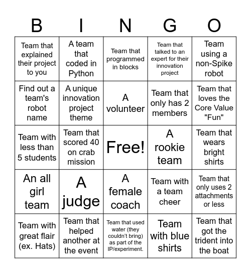 FIRST LEGO League Challenge - Masterpiece Bingo Card