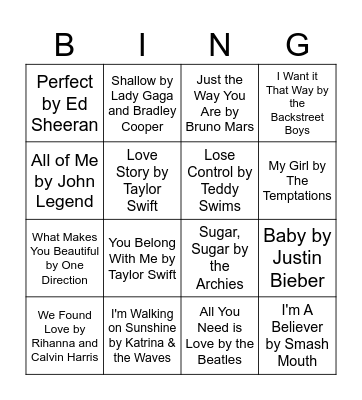 Valentines Music Bingo Card