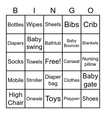 Baby A Bingo Card