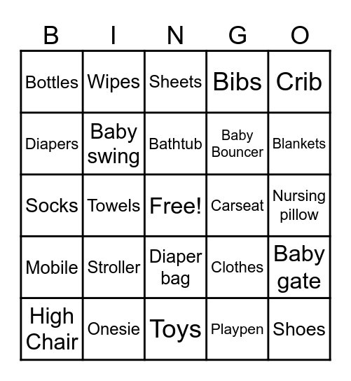Baby A Bingo Card
