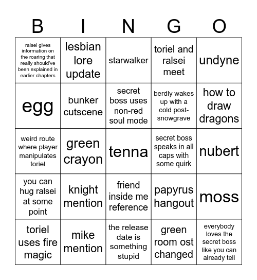 deltarune chapter 3 bingo Card