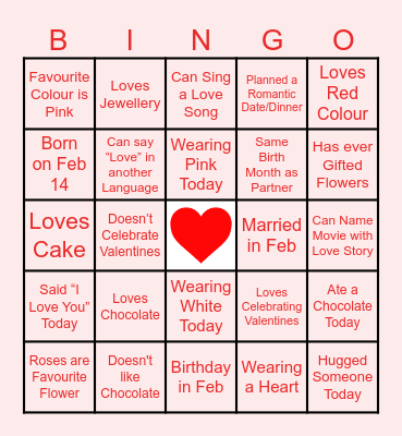 Valentine's Day Bingo Card
