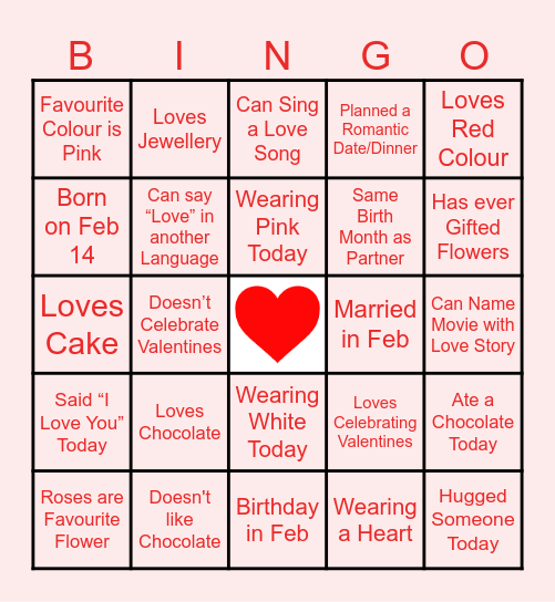 Valentine's Day Bingo Card