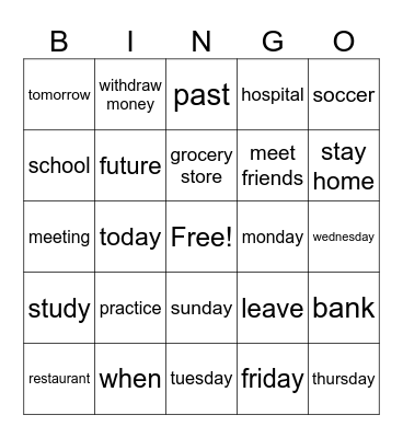 ASL 1 Unit 7 Bingo Card