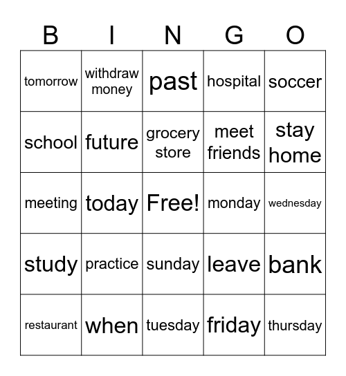 ASL 1 Unit 7 Bingo Card
