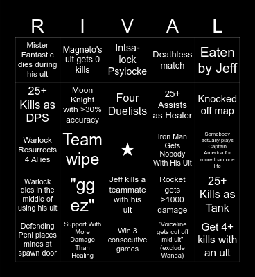 Marvel Rivals Bingo Card