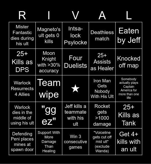Marvel Rivals Bingo Card