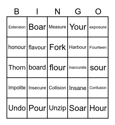 Phonics Bingo Card