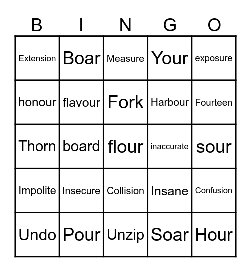 Phonics Bingo Card