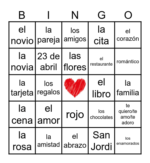 DÍA DE SAN VALENTÍN Bingo Card