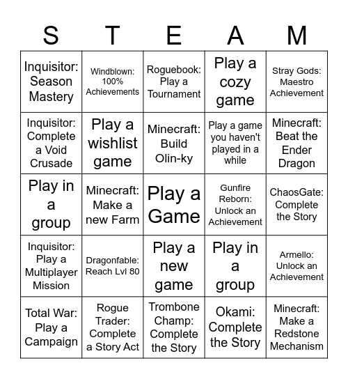 Video Game Bingo 2025 Bingo Card