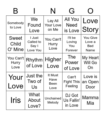 Valentine's Day Music Bingo Card